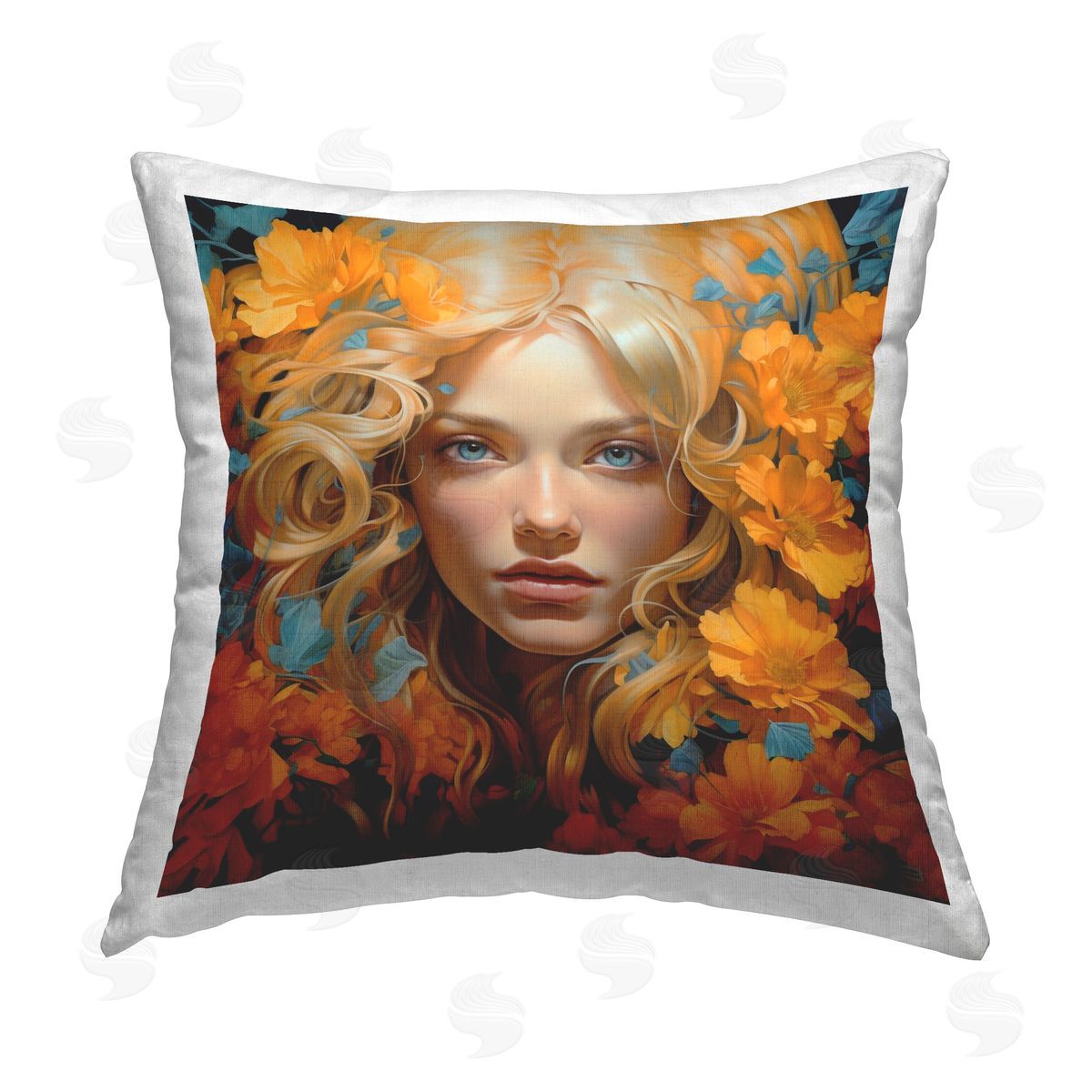 RB Orange Floral Girl Printed Plush Polyester Throw Pillow