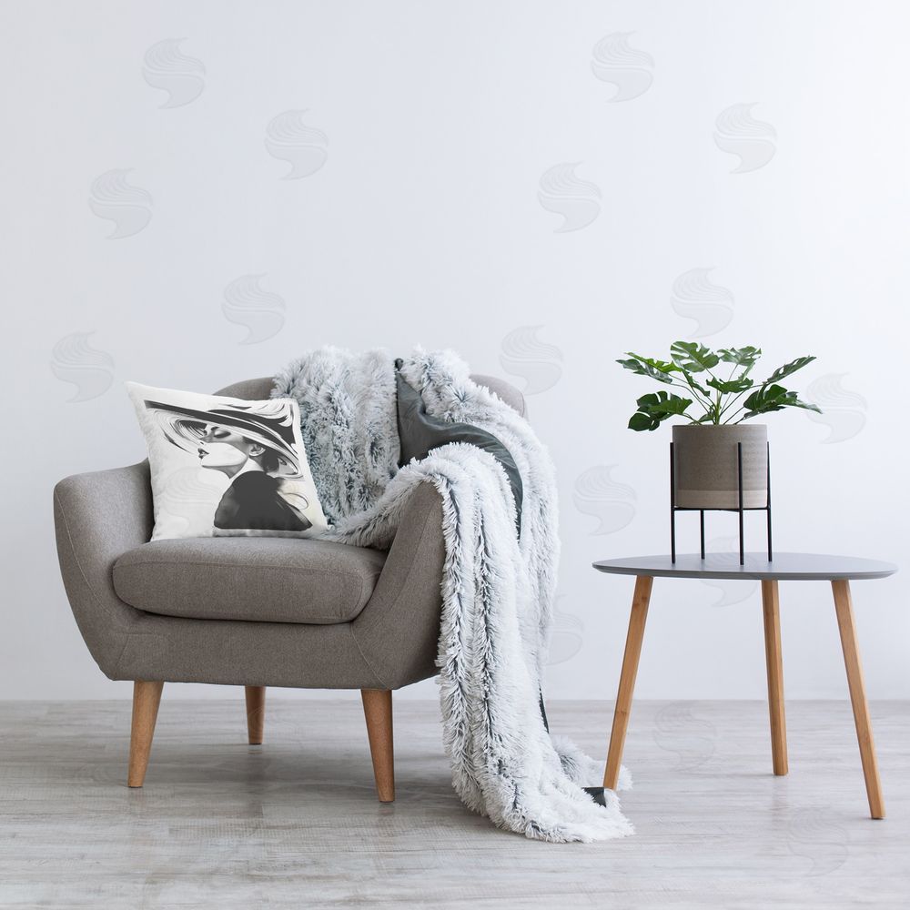 RB Modish Glam Woman Printed Plush Polyester Throw Pillow On Chair