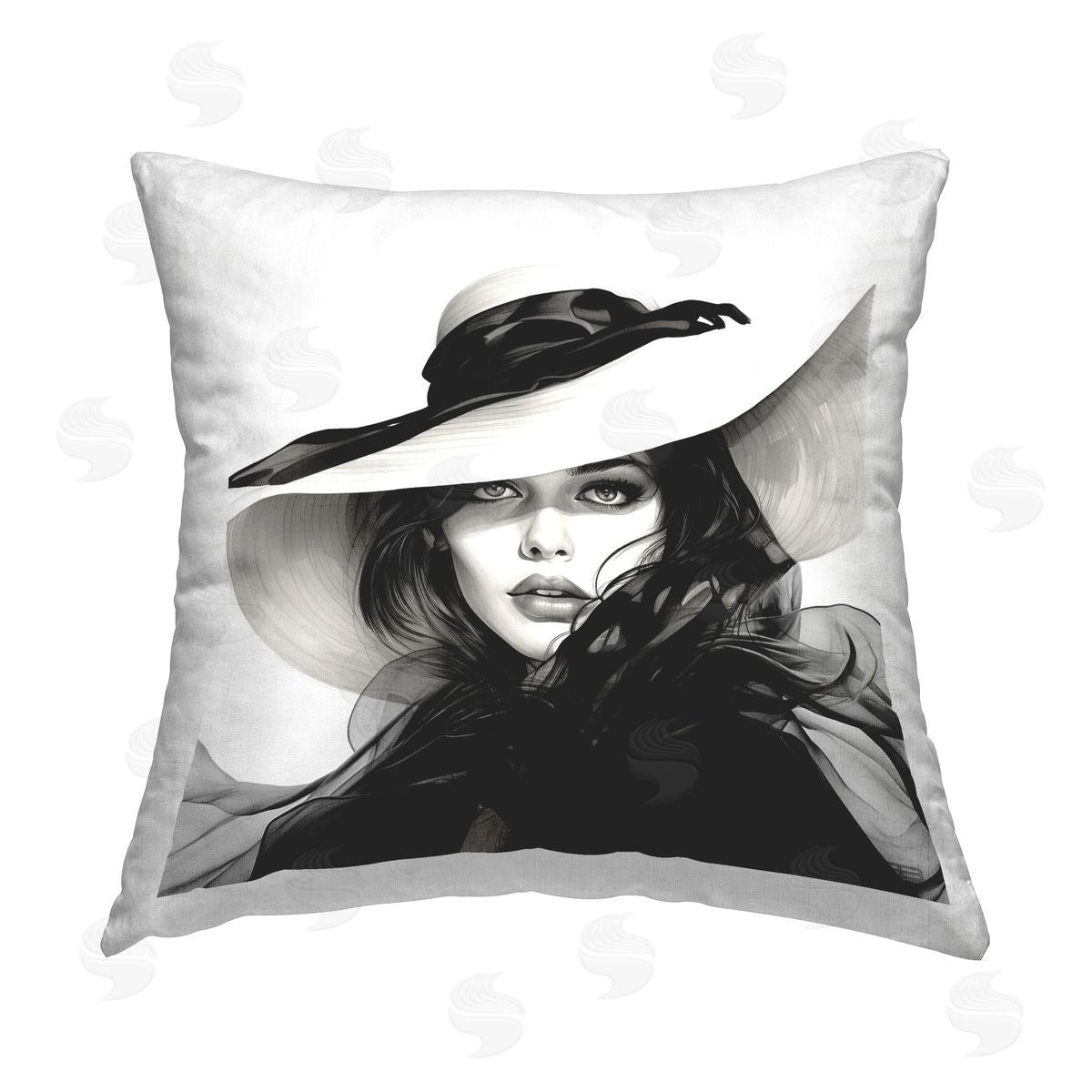 RB Woman & Sun Hat Printed Plush Polyester Throw Pillow