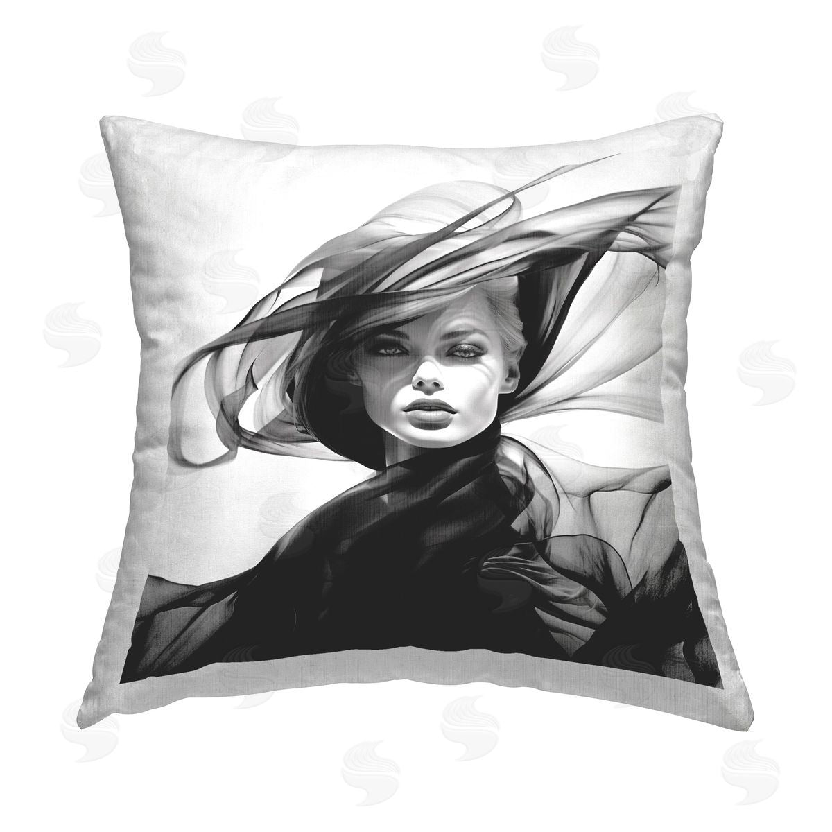 RB Woman with Chic Hat Printed Plush Polyester Throw Pillow