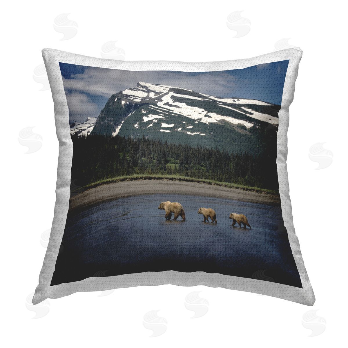 PH Burchett Bears Crossing Lake Outdoor Quick-Dry Polyester Printed Throw Pillow