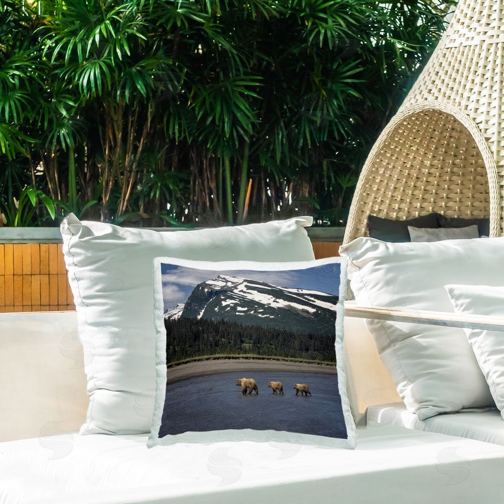 PH Burchett Bears Crossing Lake Outdoor Quick-Dry Polyester Printed Throw Pillow in Back Yard