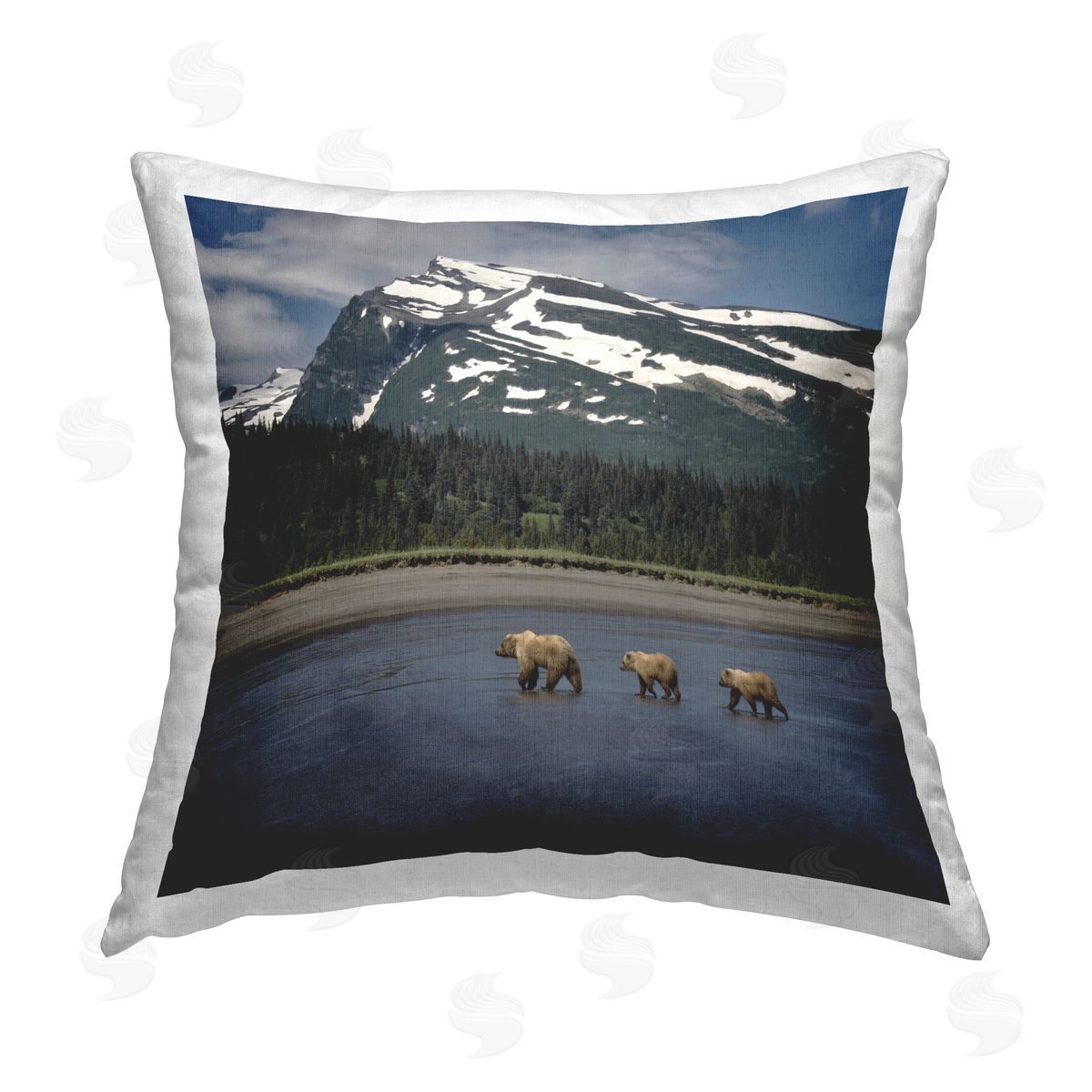 PH Burchett Bears Crossing Lake Printed Plush Polyester Throw Pillow