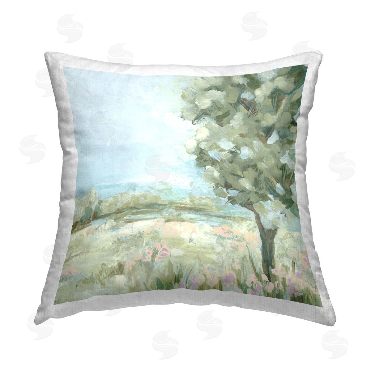 June Erica Vess Rural Field with Tree Printed Plush Polyester Throw Pillow