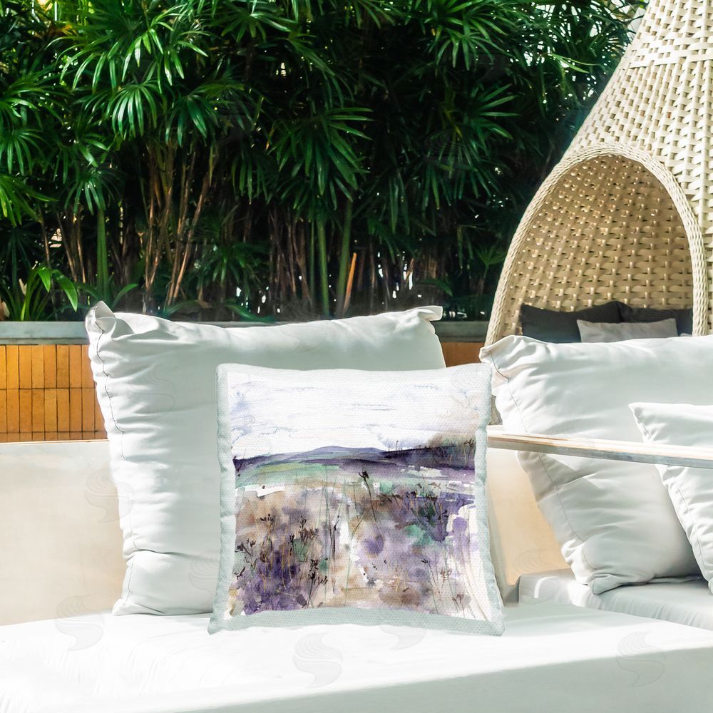 Melissa Wang Abstract Distant Mountain Outdoor Quick-Dry Polyester Printed Throw Pillow in Back Yard