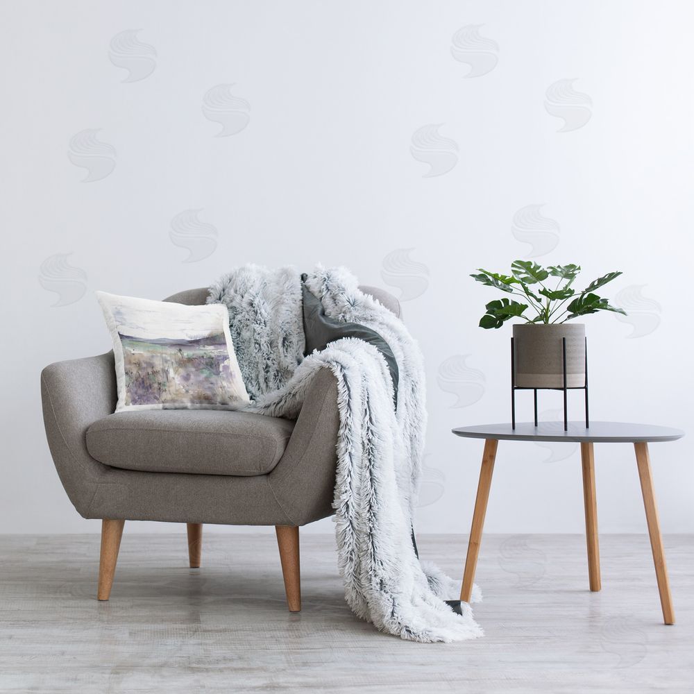 Melissa Wang Abstract Distant Mountain Printed Plush Polyester Throw Pillow On Chair