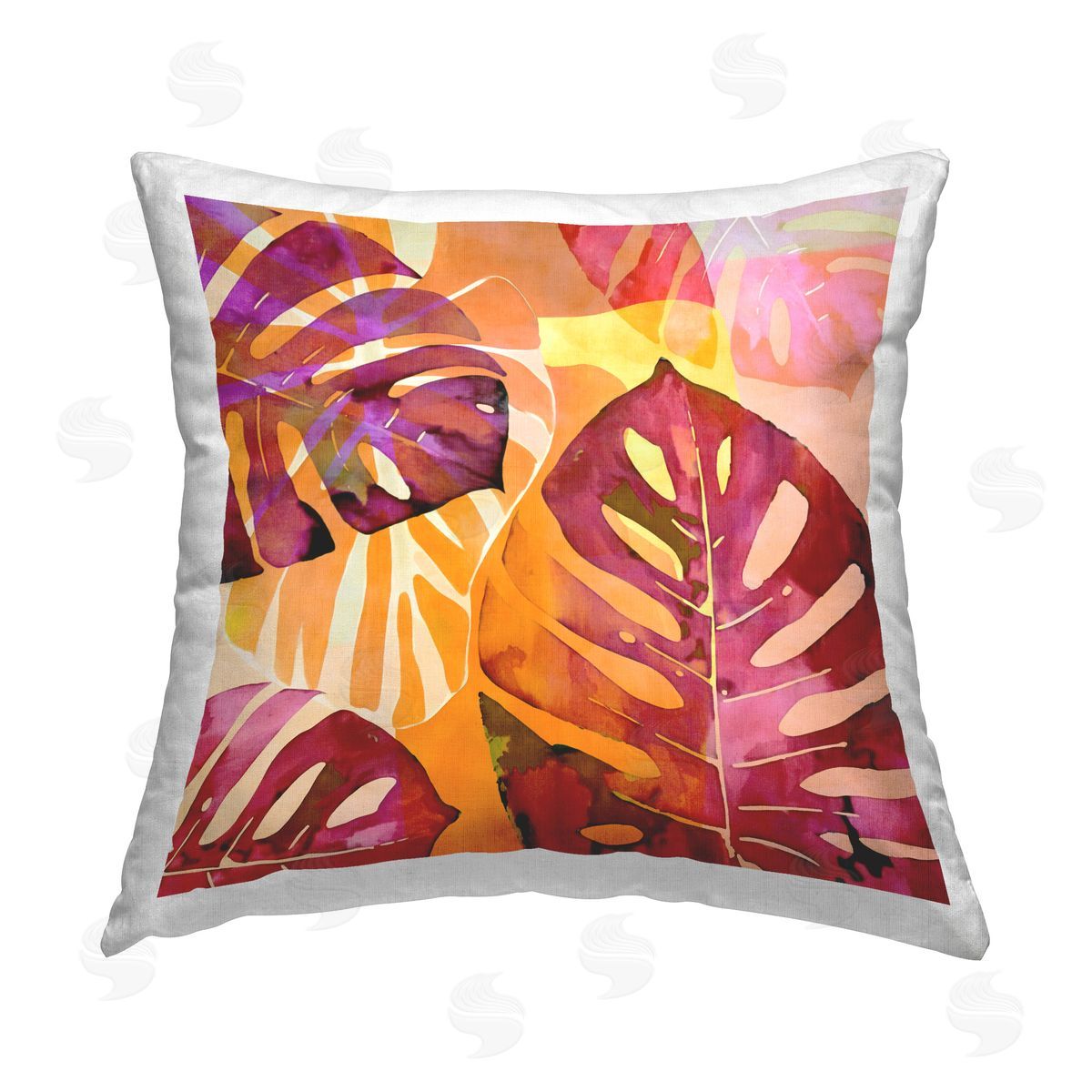 Andrea Haase Pink & Orange Leaves Printed Plush Polyester Throw Pillow