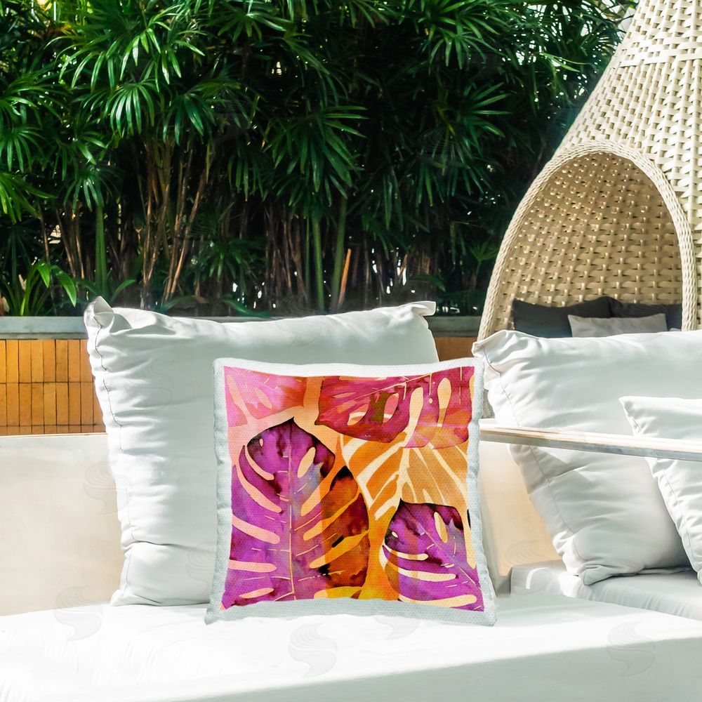 Andrea Haase Tropical Leaf Collage Outdoor Quick-Dry Polyester Printed Throw Pillow in Back Yard