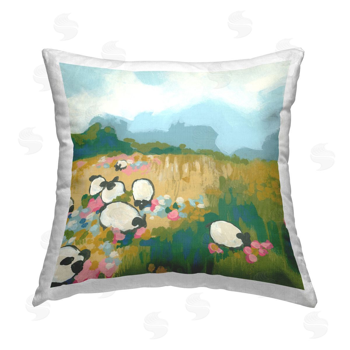 June Erica Vess Round Rural Sheep Printed Plush Polyester Throw Pillow