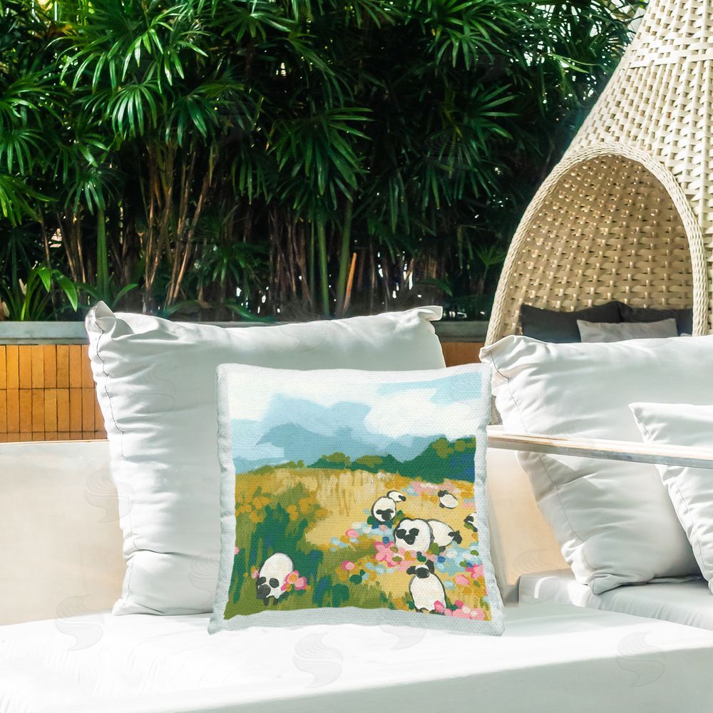 June Erica Vess Modern Country Sheep Outdoor Quick-Dry Polyester Printed Throw Pillow in Back Yard