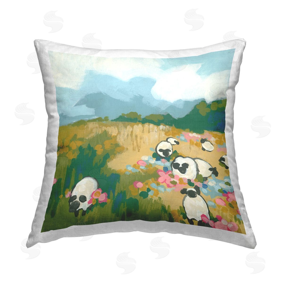 June Erica Vess Modern Country Sheep Printed Plush Polyester Throw Pillow