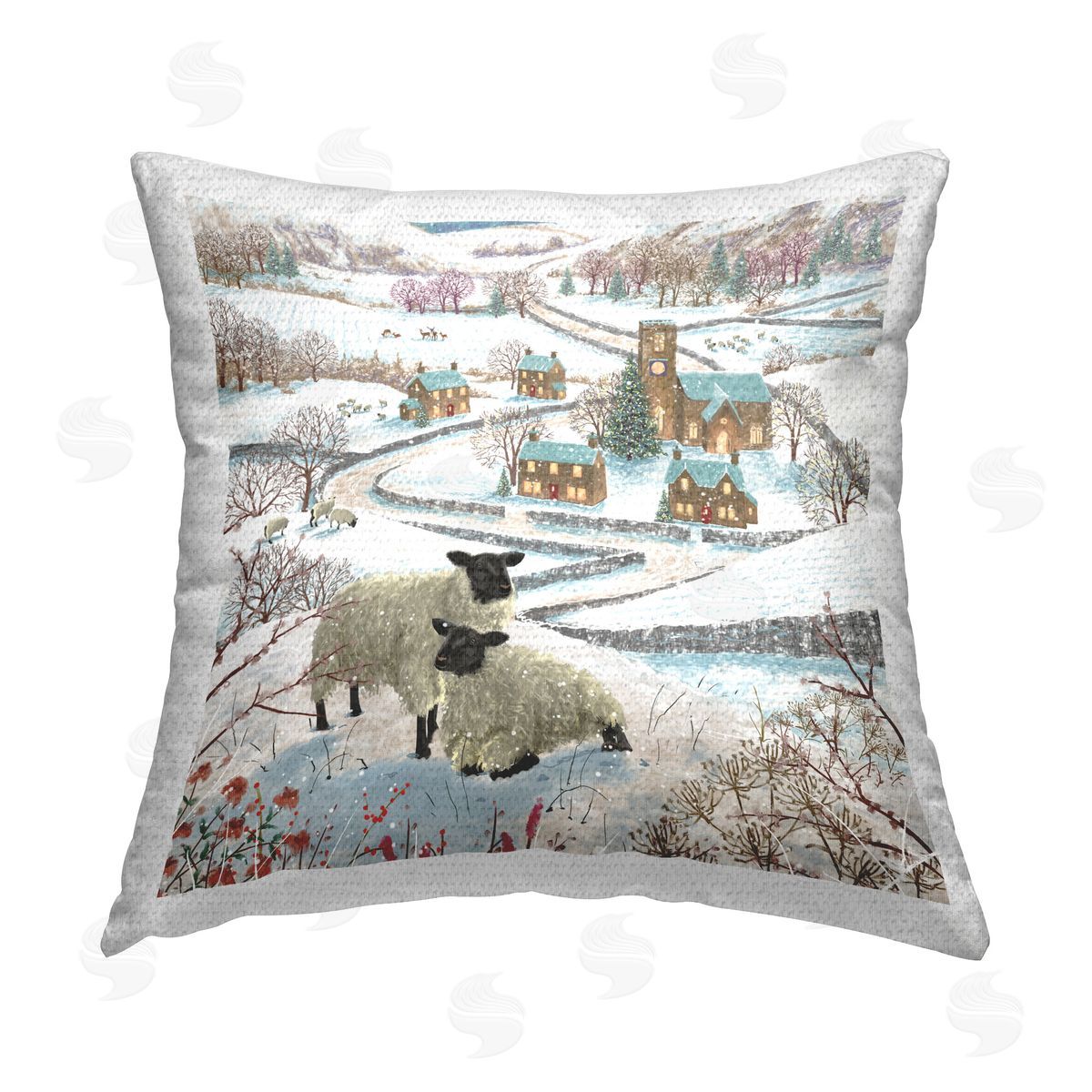 Pip Wilson Winter Town Scenery Outdoor Quick-Dry Polyester Printed Throw Pillow