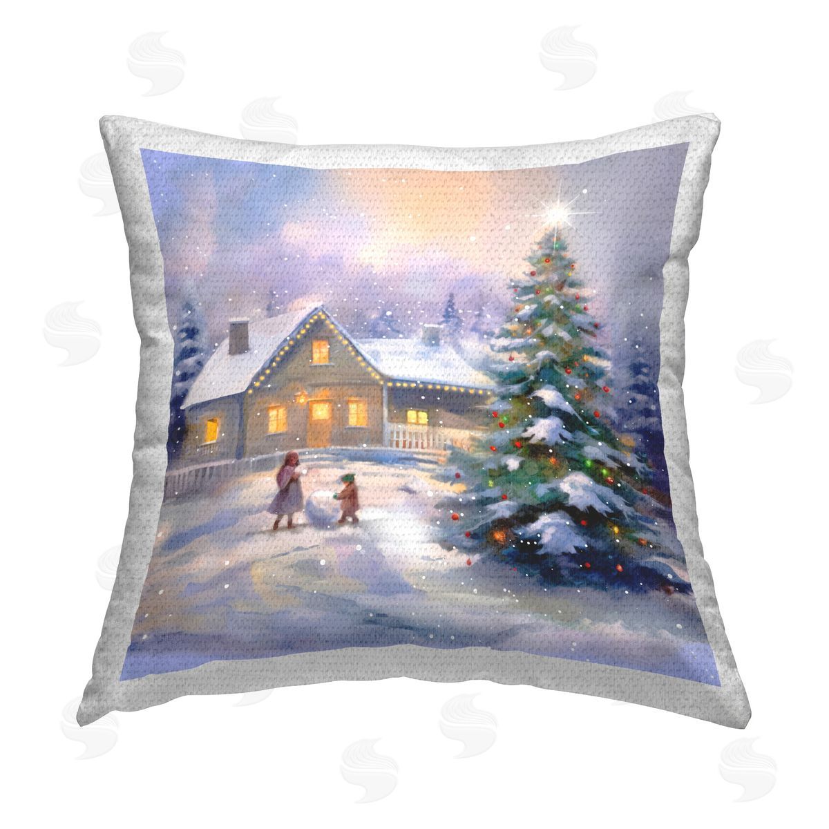 Enrico McGarrigle Kids Making Snowman Outdoor Quick-Dry Polyester Printed Throw Pillow