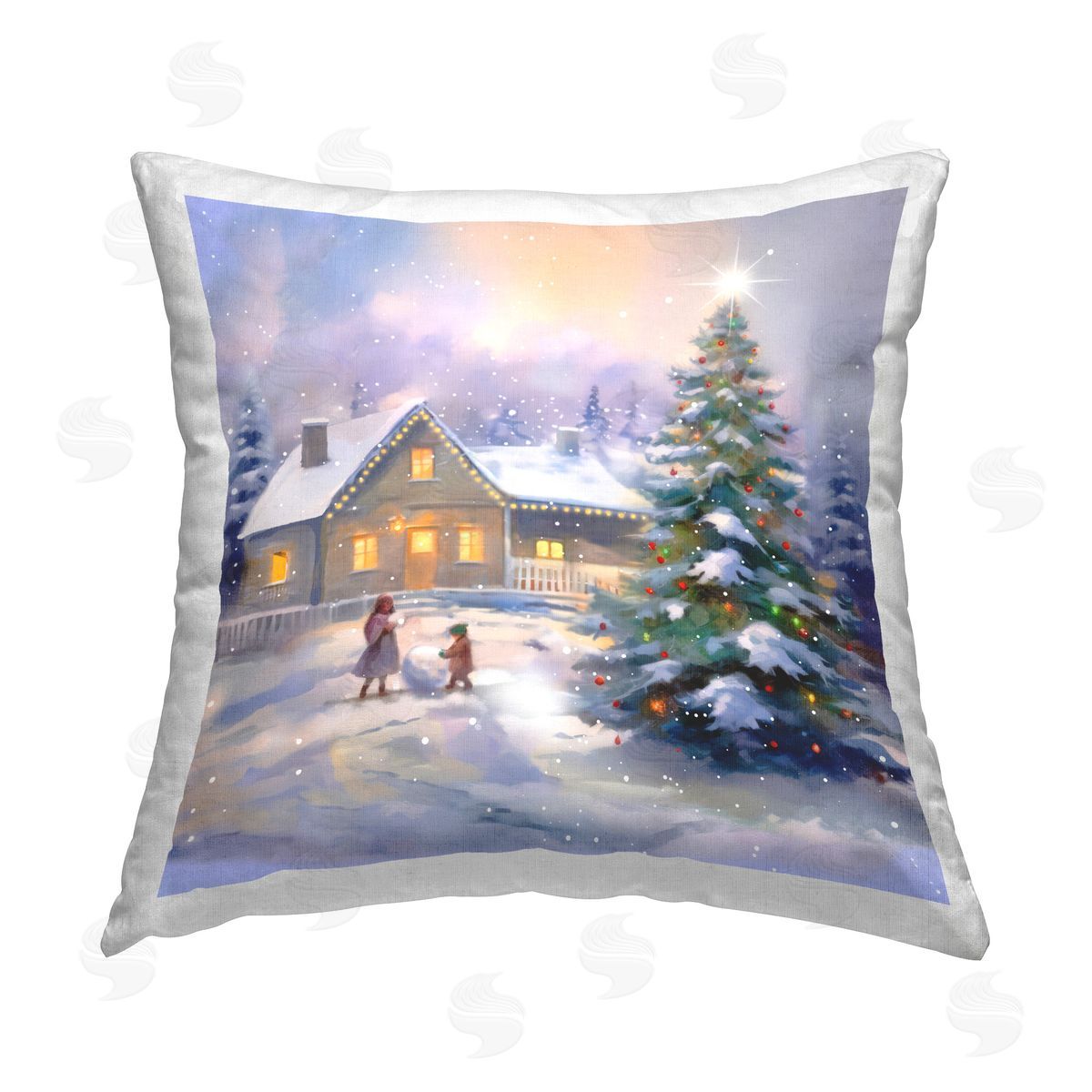 Enrico McGarrigle Kids Making Snowman Printed Plush Polyester Throw Pillow