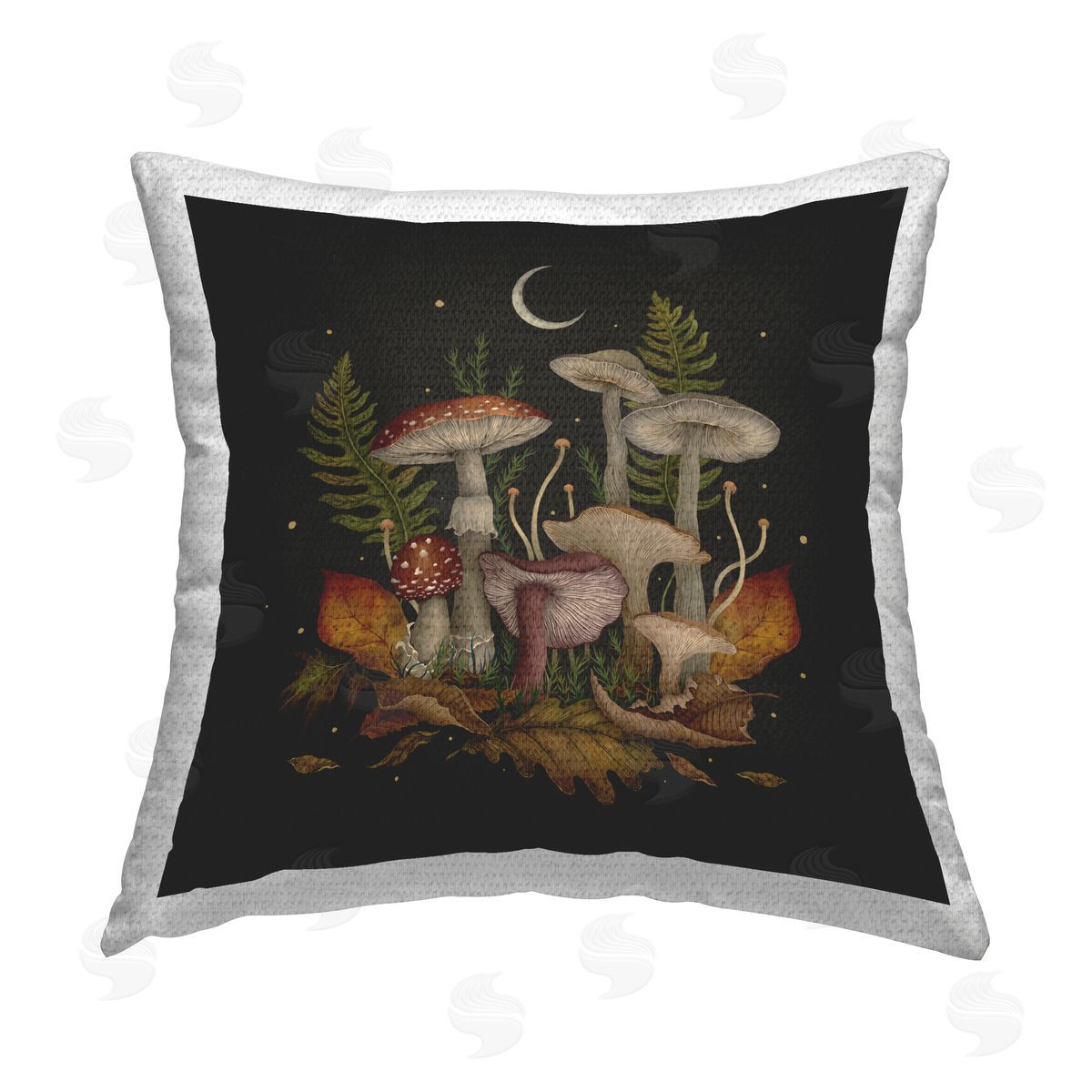 Episodic Drawings Detailed Woodland Mushrooms Outdoor Quick-Dry Polyester Printed Throw Pillow
