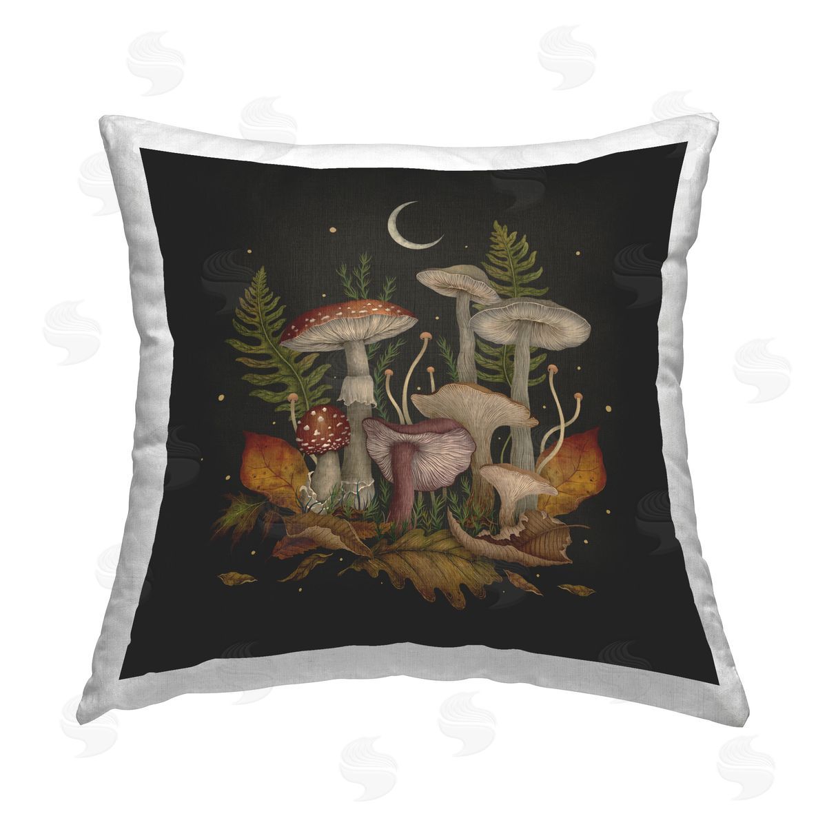 Episodic Drawings Detailed Woodland Mushrooms Printed Plush Polyester Throw Pillow