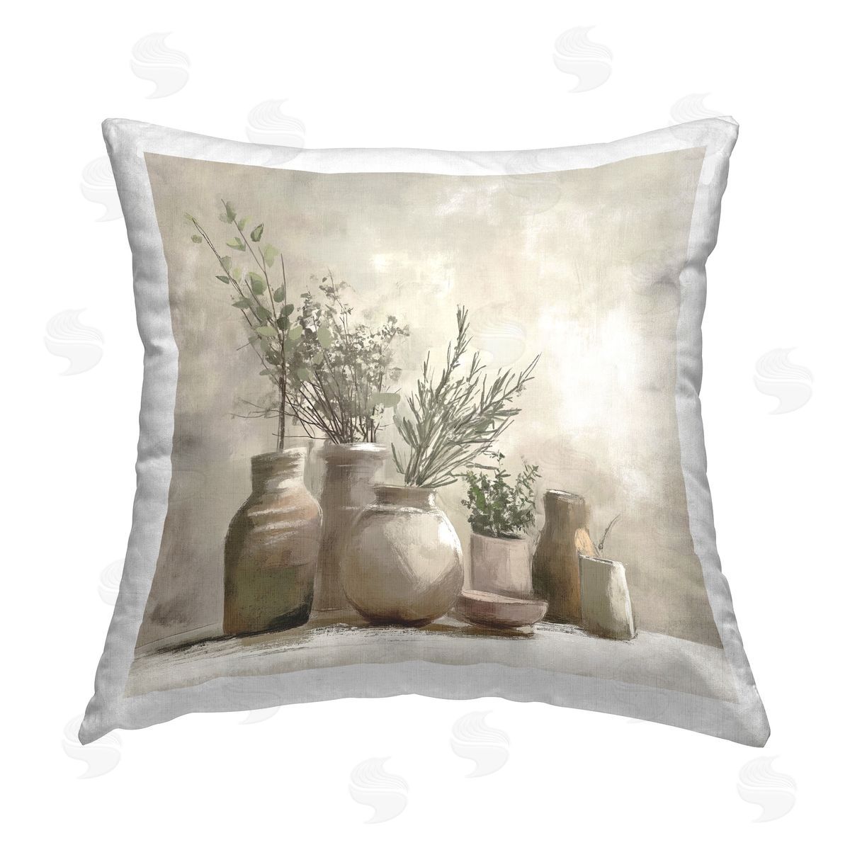 Imagine It Images Pottery Herbs Still Life Printed Plush Polyester Throw Pillow