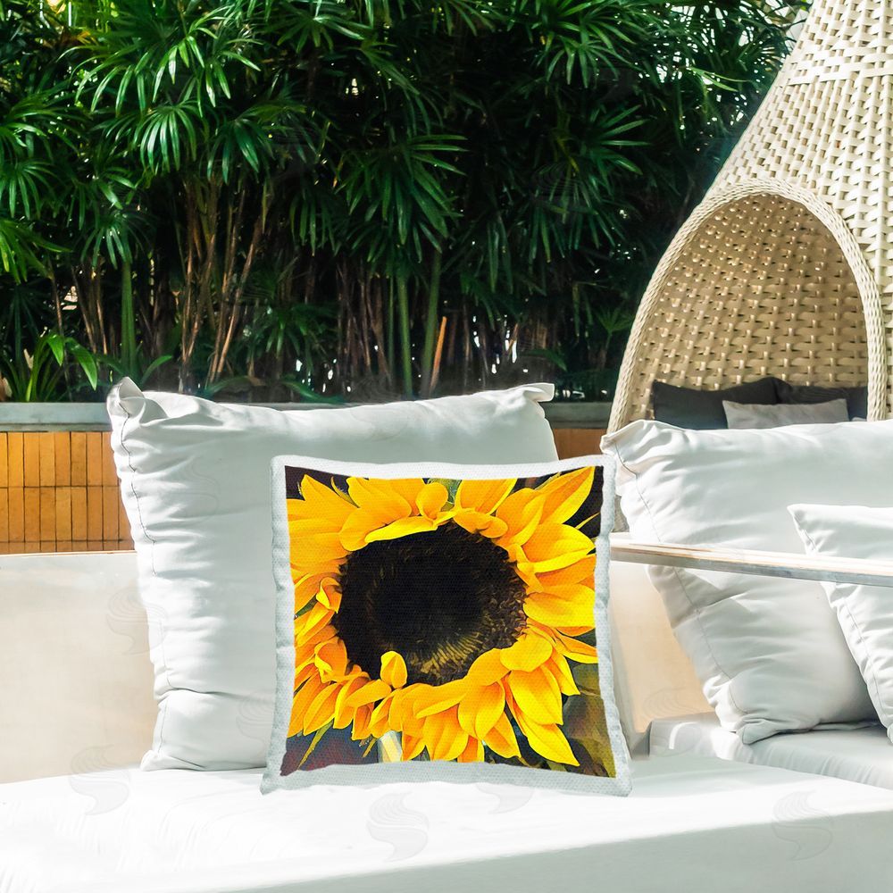 Jessica Manelis Modern Vivid Sunflower Outdoor Quick-Dry Polyester Printed Throw Pillow in Back Yard