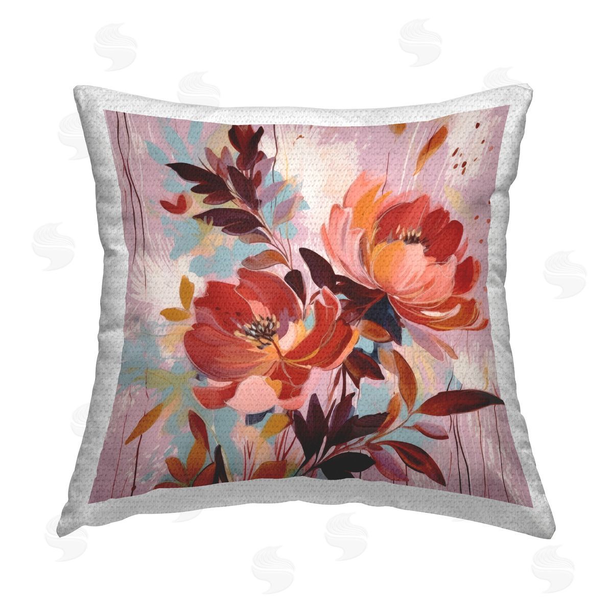 Lazar Studio Modern Red Flower Collage Outdoor Quick-Dry Polyester Printed Throw Pillow