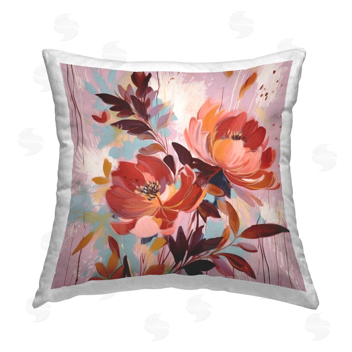 Lazar Studio Modern Red Flower Collage Printed Plush Polyester Throw Pillow