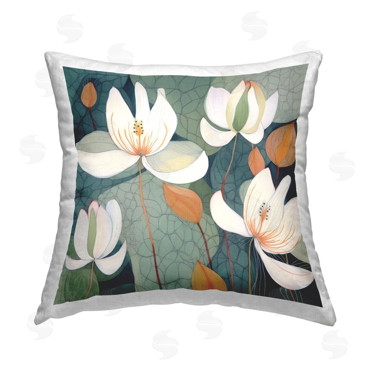 Lazar Studio White Iris Botanicals Printed Plush Polyester Throw Pillow