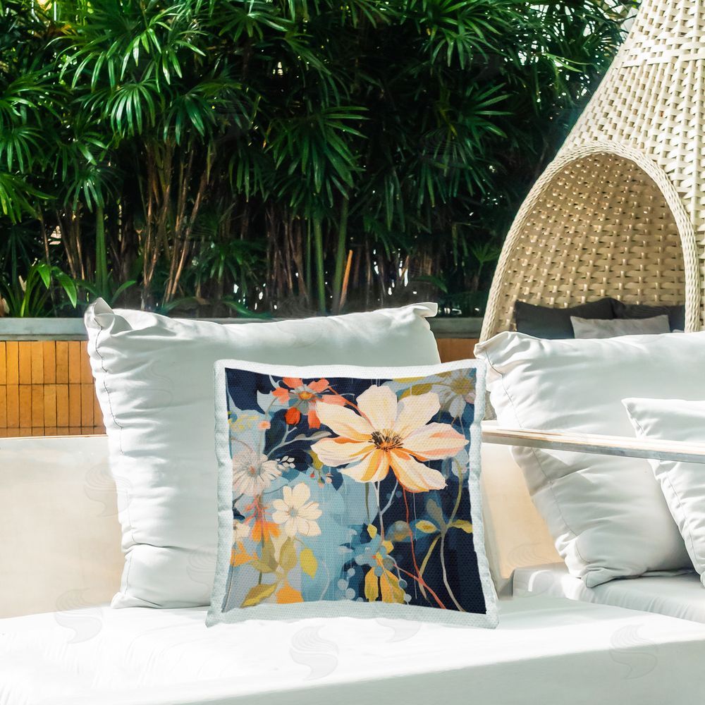 Lazar Studio Floral Flux Collage Outdoor Quick-Dry Polyester Printed Throw Pillow in Back Yard
