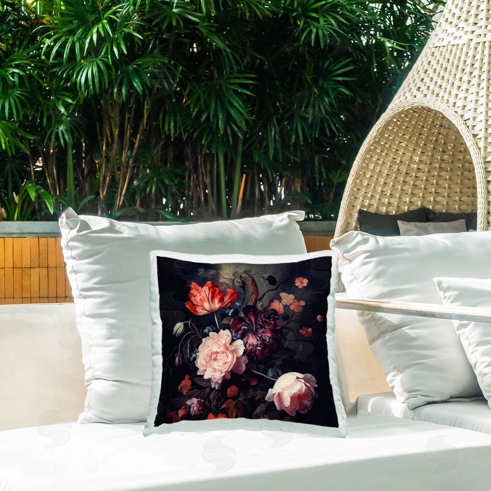 Lazar Studio Victorian Floral Bouquet Outdoor Quick-Dry Polyester Printed Throw Pillow in Back Yard