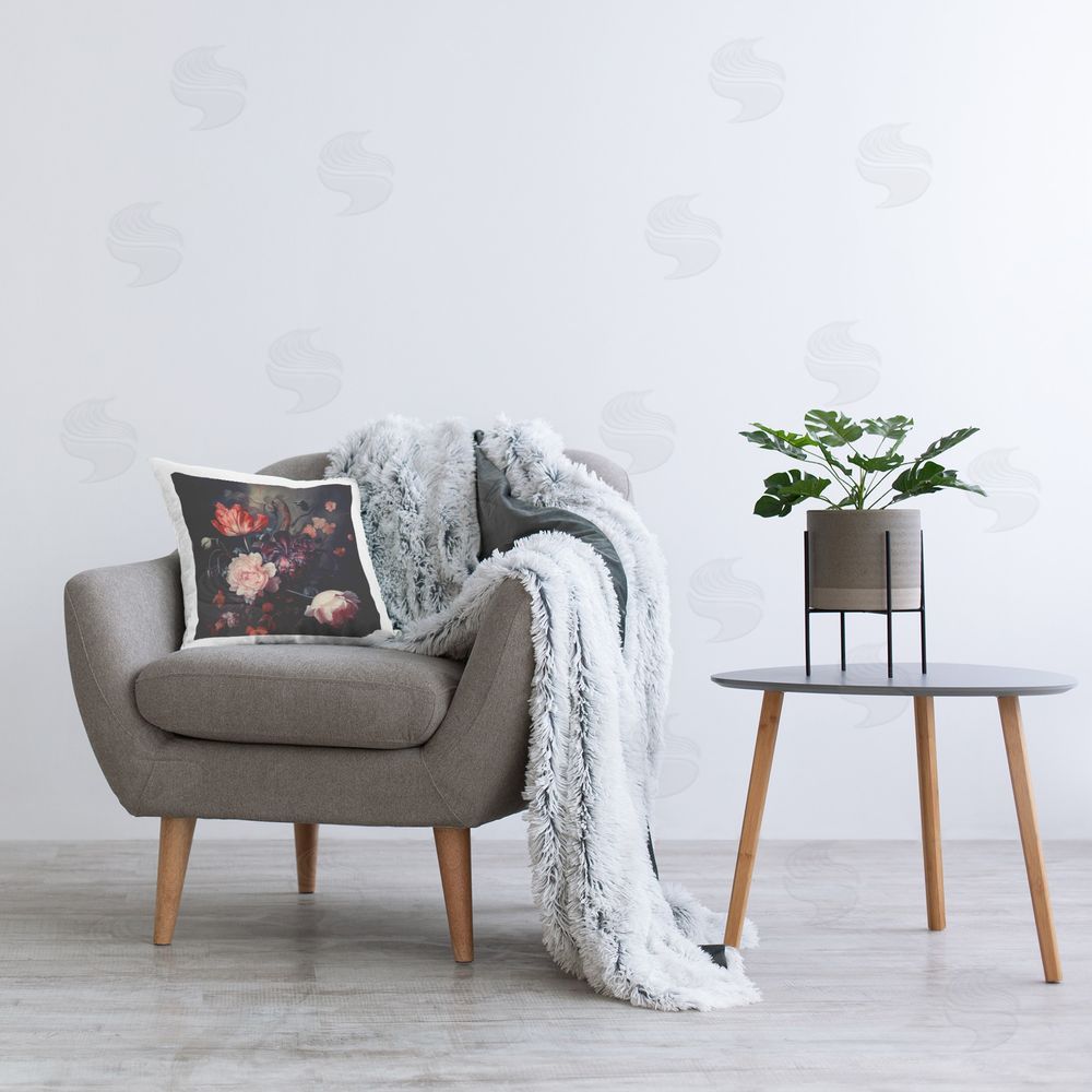 Lazar Studio Victorian Floral Bouquet Printed Plush Polyester Throw Pillow On Chair