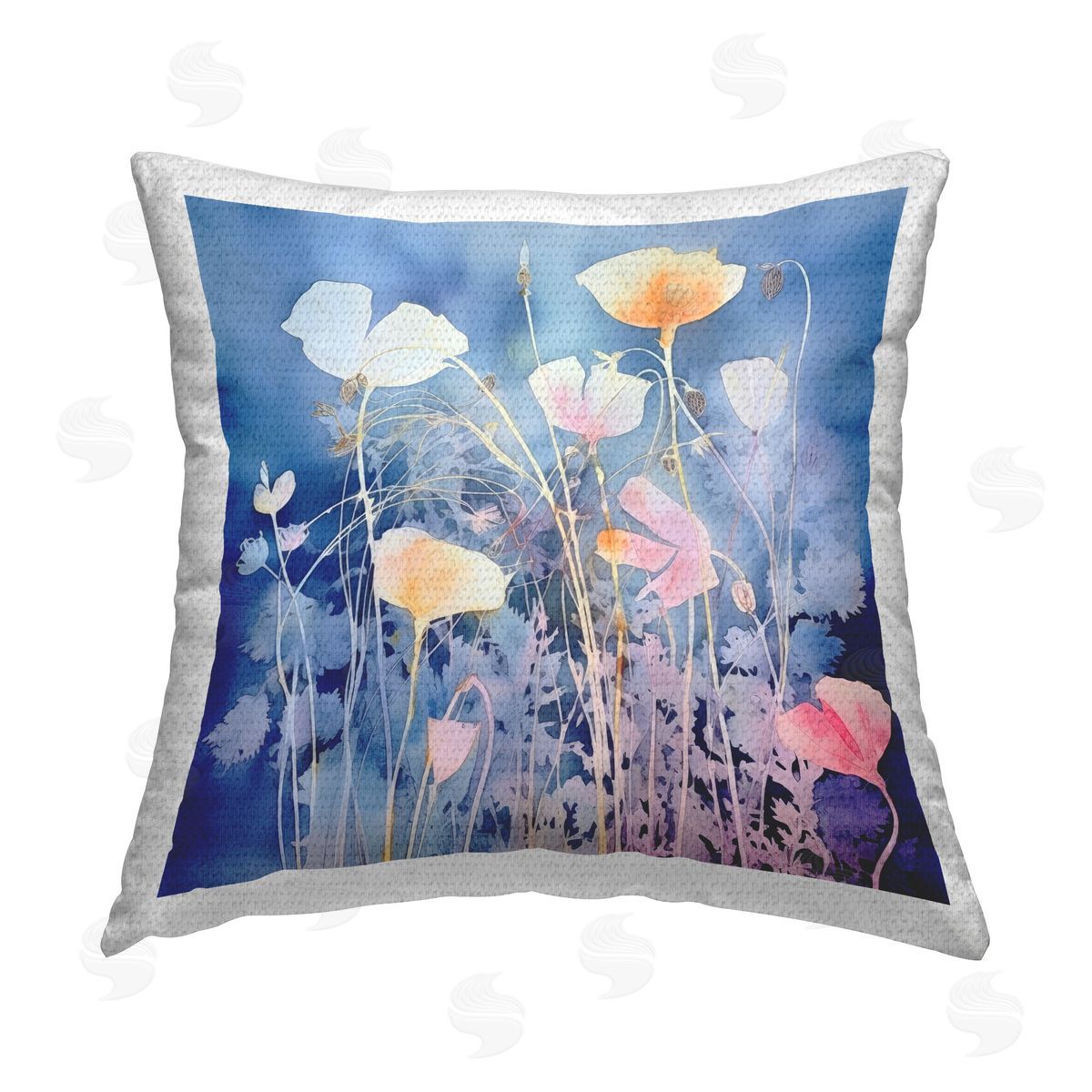 Irena Orlov Tranquil Blue Flowers Outdoor Quick-Dry Polyester Printed Throw Pillow