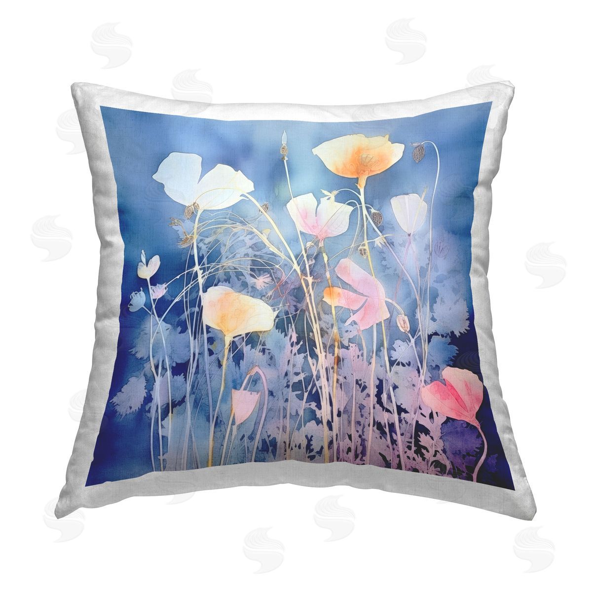 Irena Orlov Tranquil Blue Flowers Printed Plush Polyester Throw Pillow
