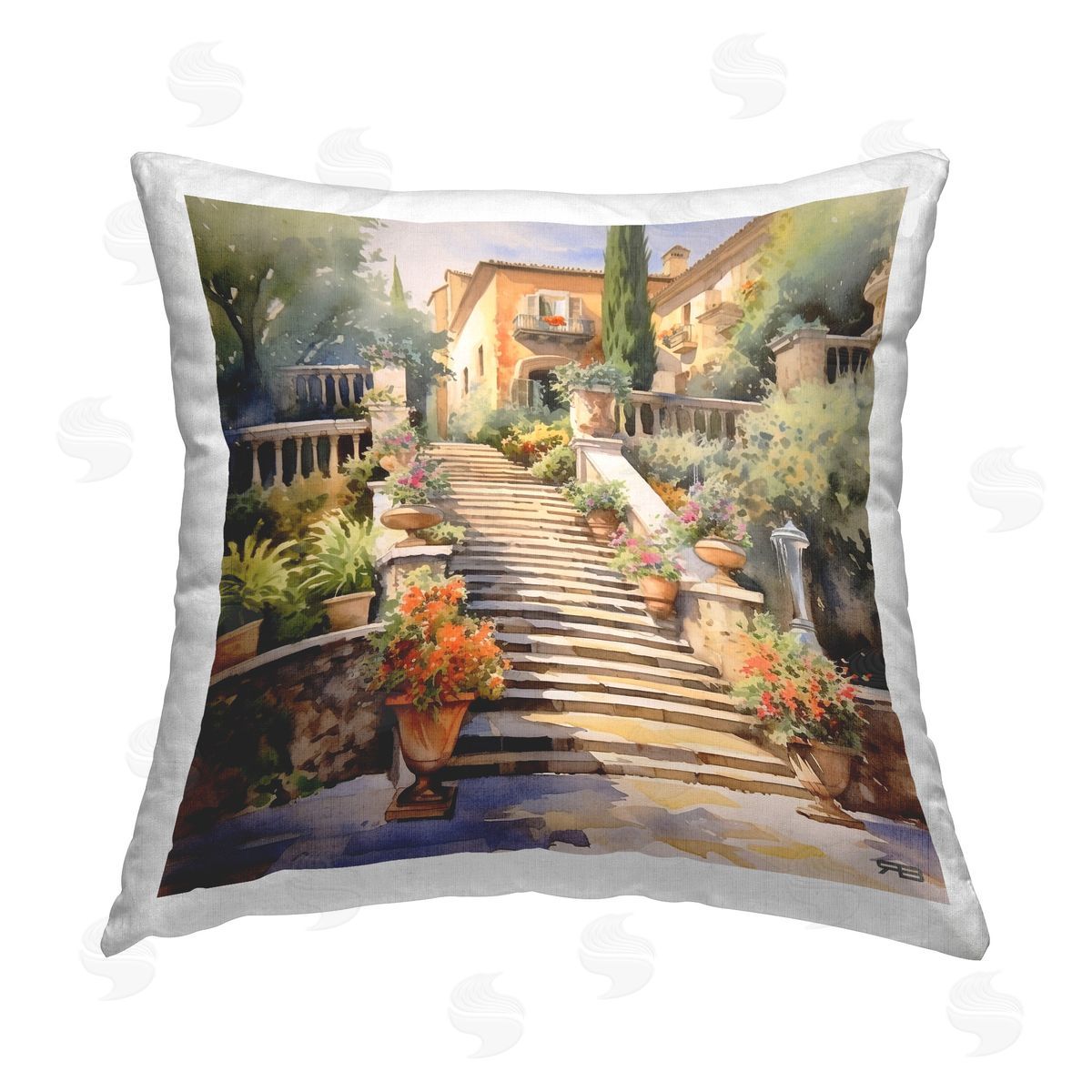 RB European Villa Architecture Printed Plush Polyester Throw Pillow