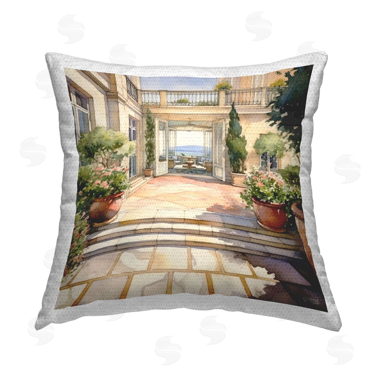 RB European Terrace Architecture Outdoor Quick-Dry Polyester Printed Throw Pillow