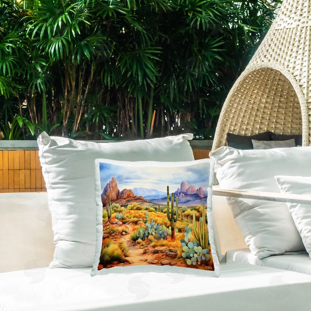 RB Distant Canyon Landscape Outdoor Quick-Dry Polyester Printed Throw Pillow in Back Yard