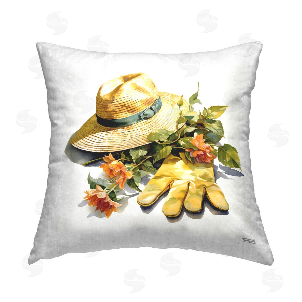 RB Floral Gardening Gear Printed Plush Polyester Throw Pillow