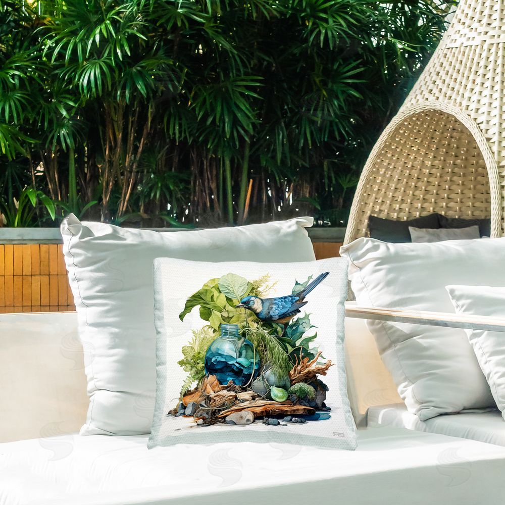RB Nature Arrangement with Bird Outdoor Quick-Dry Polyester Printed Throw Pillow in Back Yard