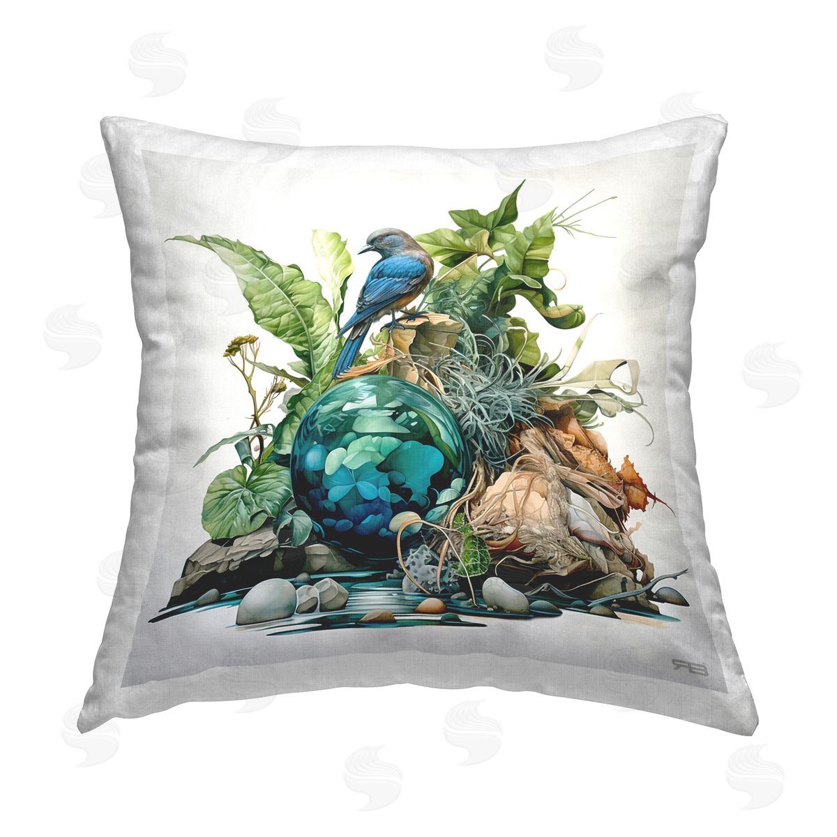 RB Glass Jar & Botanicals Printed Plush Polyester Throw Pillow