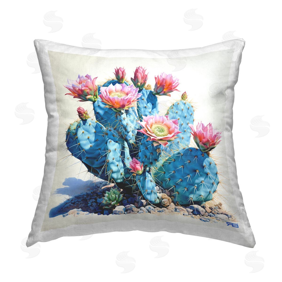 RB Rosy Cactus Blooms Printed Plush Polyester Throw Pillow