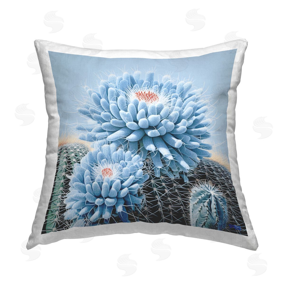RB Blue Cactus Botanicals Printed Plush Polyester Throw Pillow