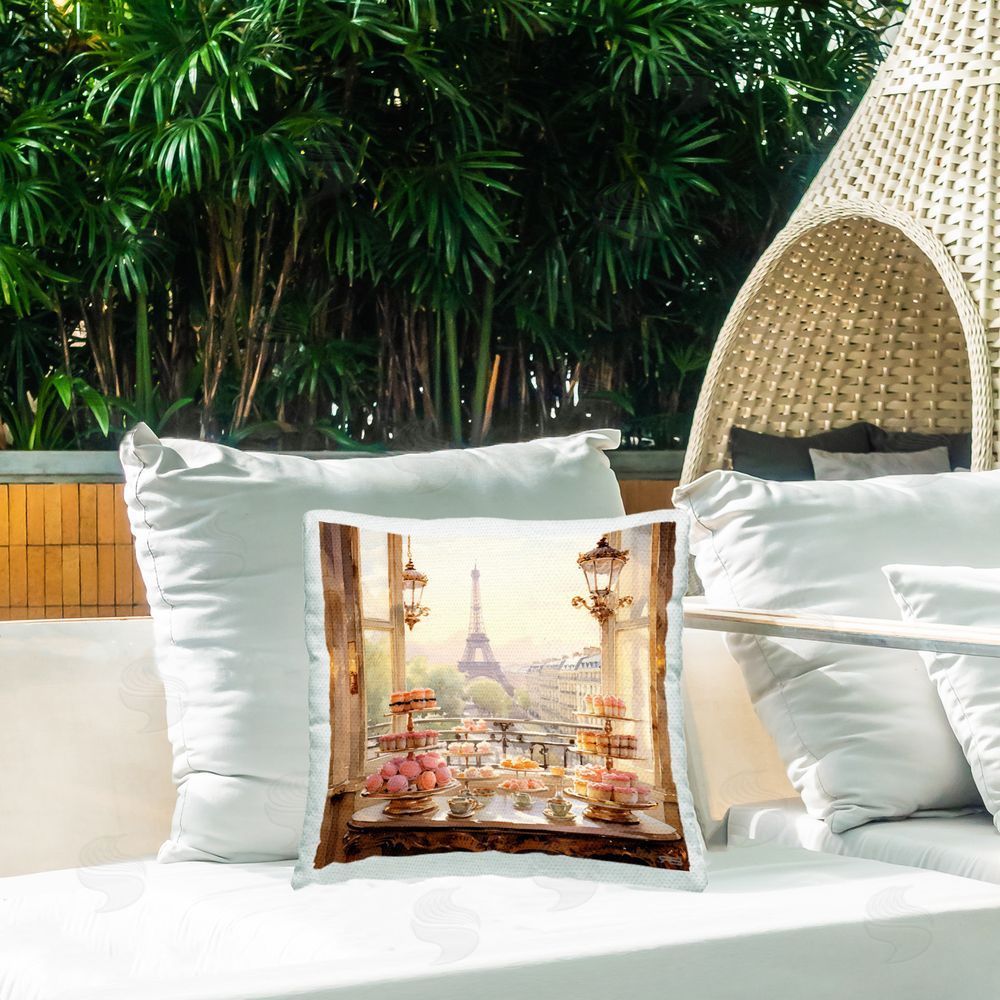 RB Elegant French Desserts Outdoor Quick-Dry Polyester Printed Throw Pillow in Back Yard