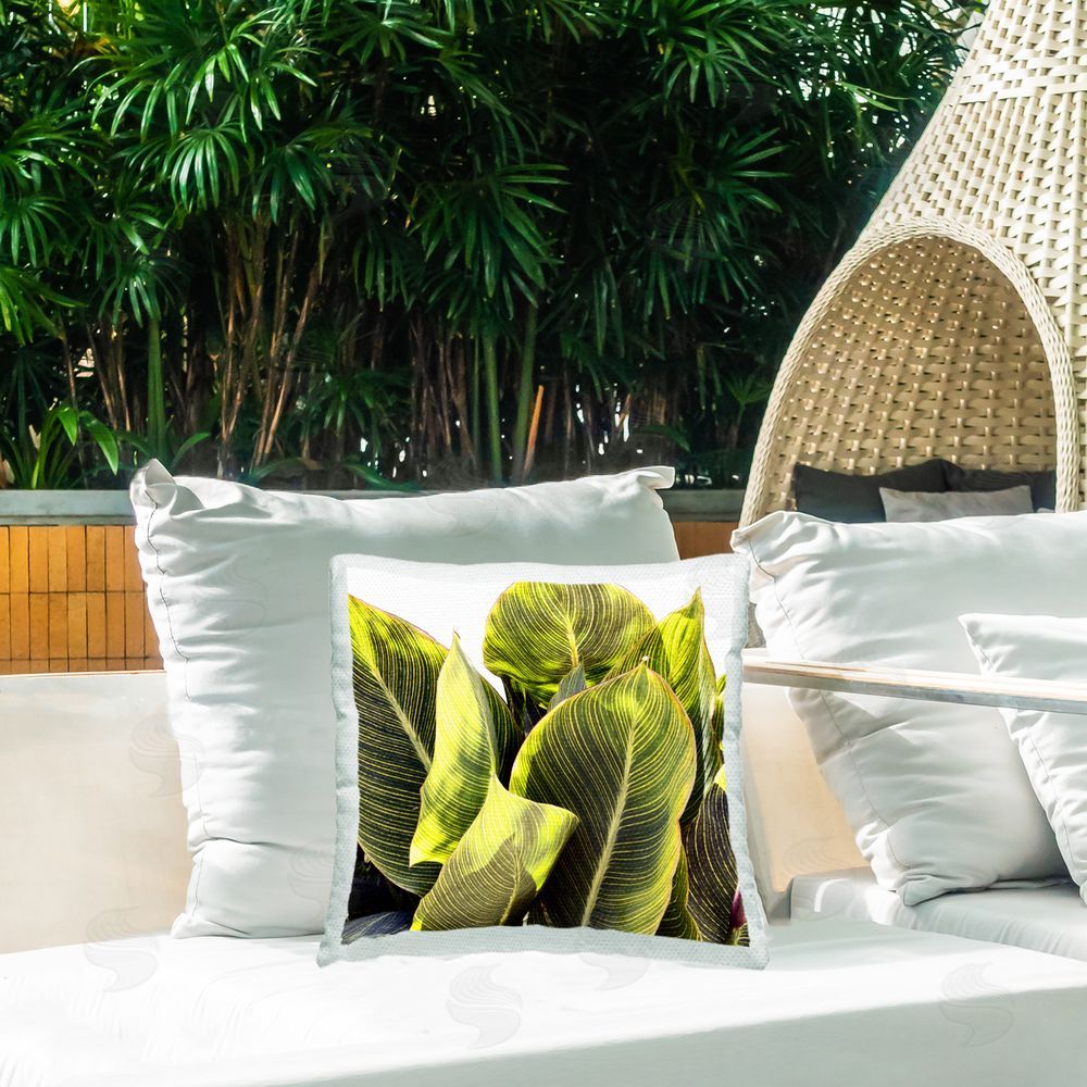 Emily Navas Lush Green Leaves Outdoor Quick-Dry Polyester Printed Throw Pillow in Back Yard