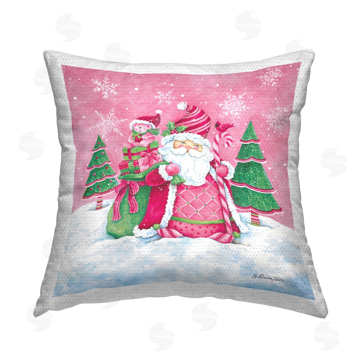 Diane Kater Pink Santa Snowscape Outdoor Quick-Dry Polyester Printed Throw Pillow