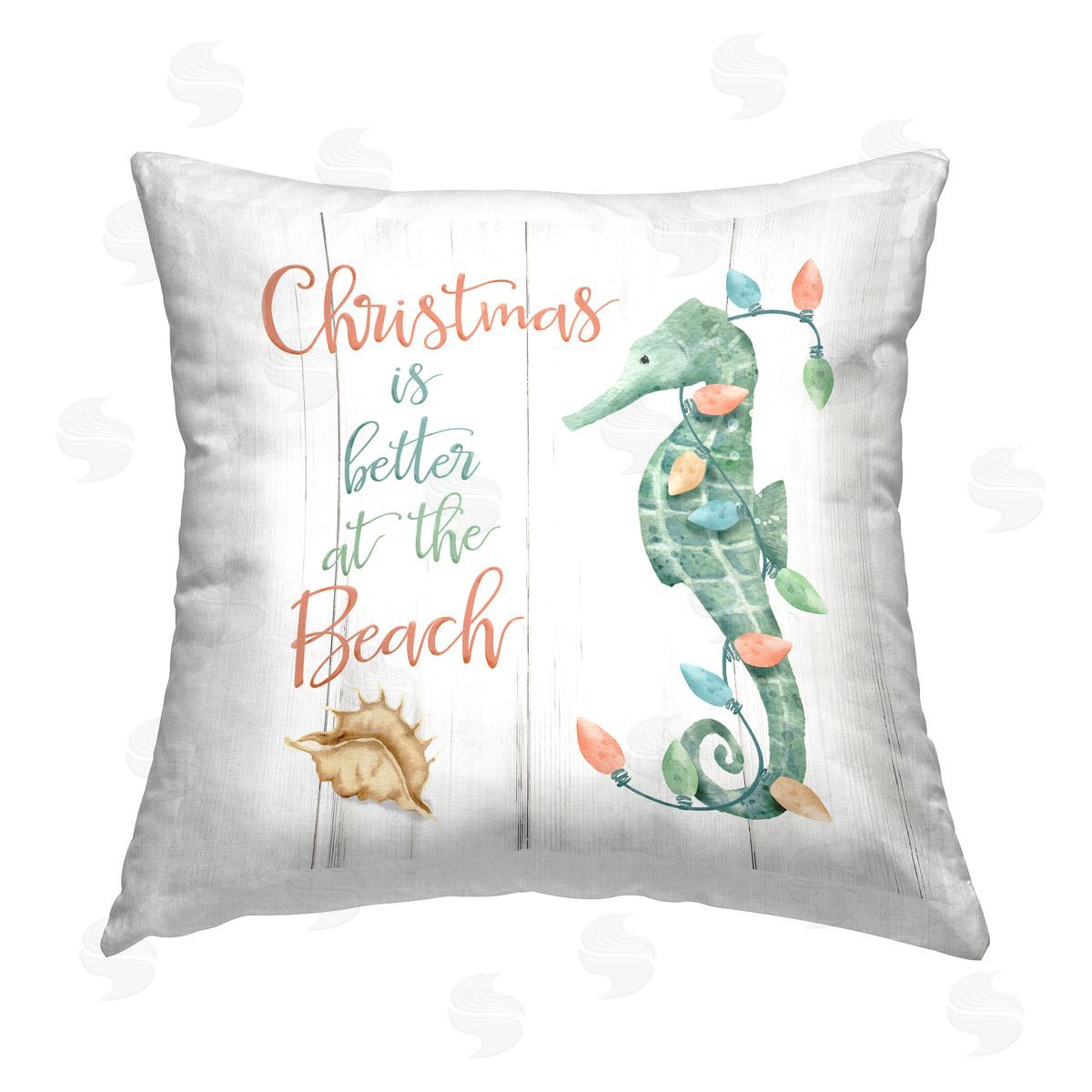 Deane Beesley Nautical Seahorse Christmas Printed Plush Polyester Throw Pillow