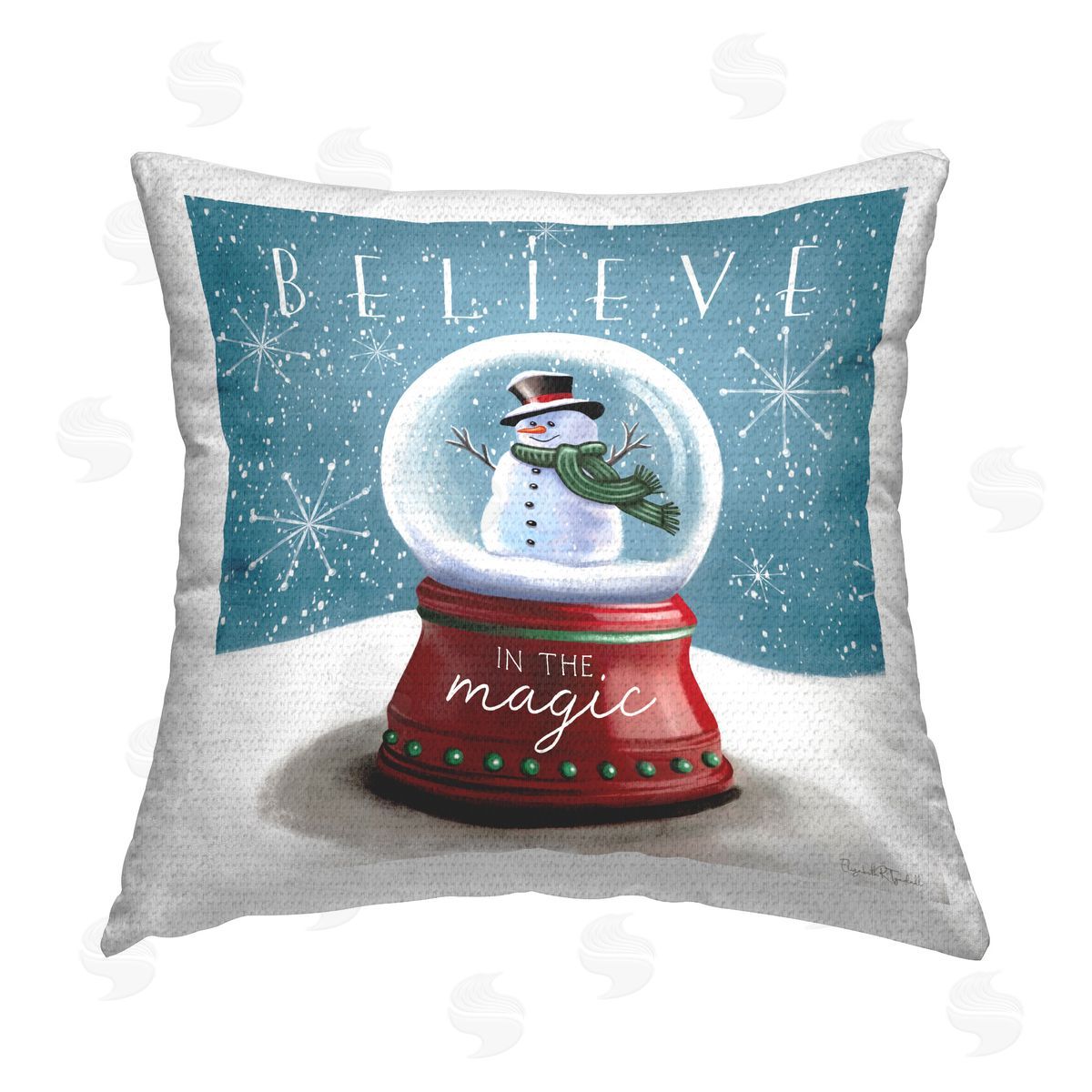 Elizabeth Tyndall Believe Snowglobe Phrase Outdoor Quick-Dry Polyester Printed Throw Pillow