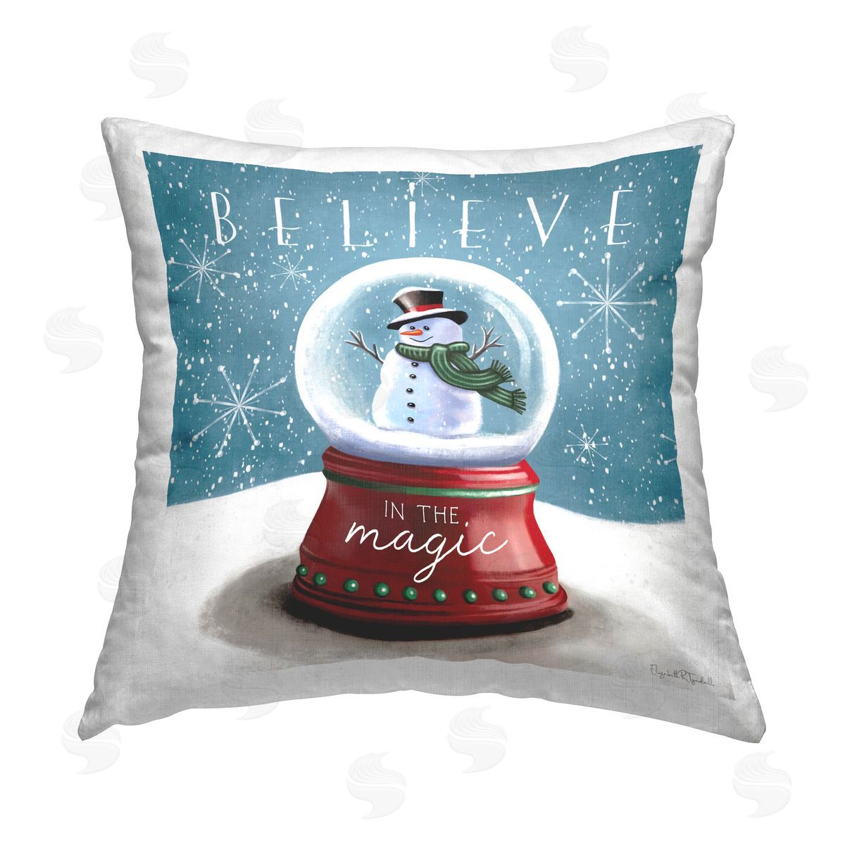 Elizabeth Tyndall Believe Snowglobe Phrase Printed Plush Polyester Throw Pillow