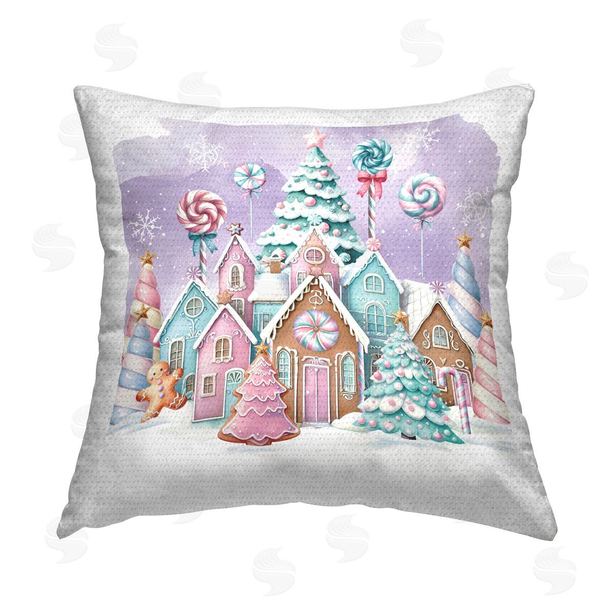 Nicole DeCamp Snowy Gingerbread House Outdoor Quick-Dry Polyester Printed Throw Pillow