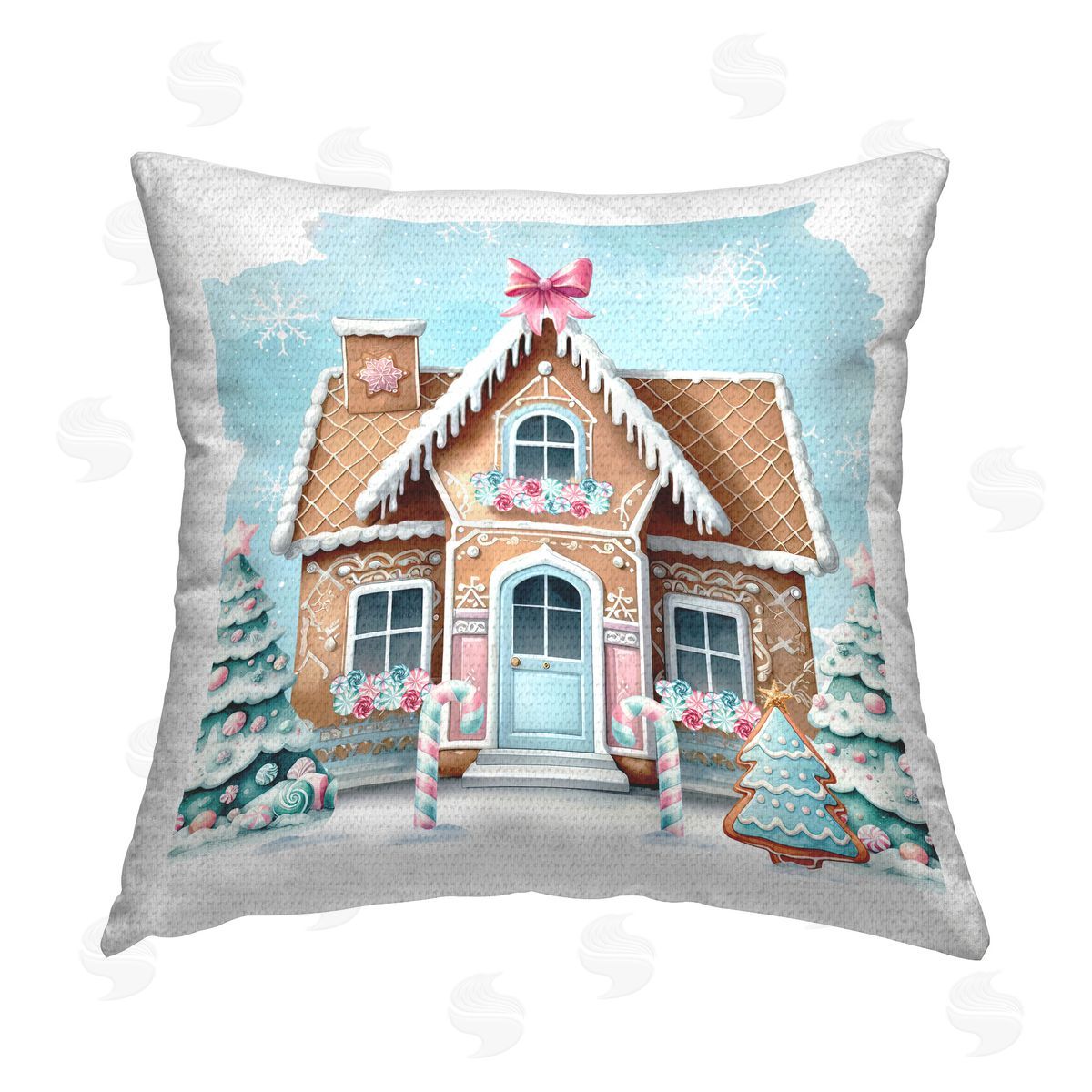 Nicole DeCamp Gingerbread House Scene Outdoor Quick-Dry Polyester Printed Throw Pillow