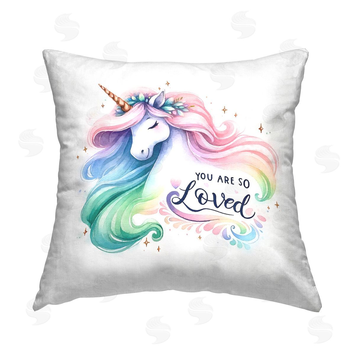Amanda Greenwood Loving Pastel Unicorn Printed Plush Polyester Throw Pillow