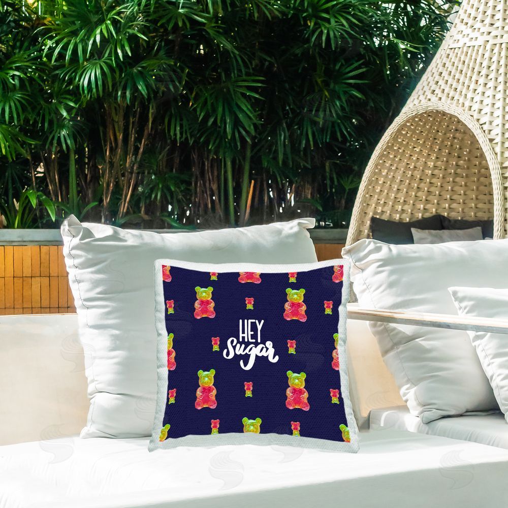 Amelia Noyes Hey Sugar Bear Pattern Outdoor Quick-Dry Polyester Printed Throw Pillow in Back Yard