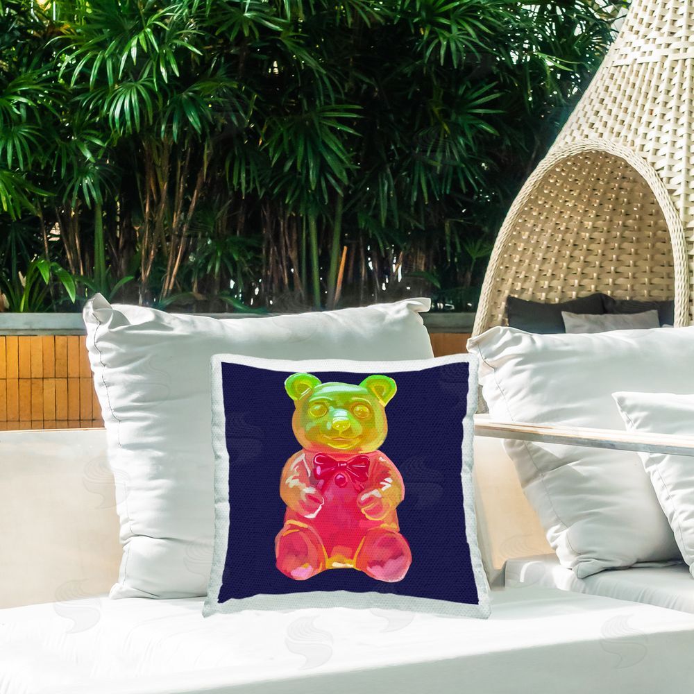 Amelia Noyes Modern Candy Bear Outdoor Quick-Dry Polyester Printed Throw Pillow in Back Yard
