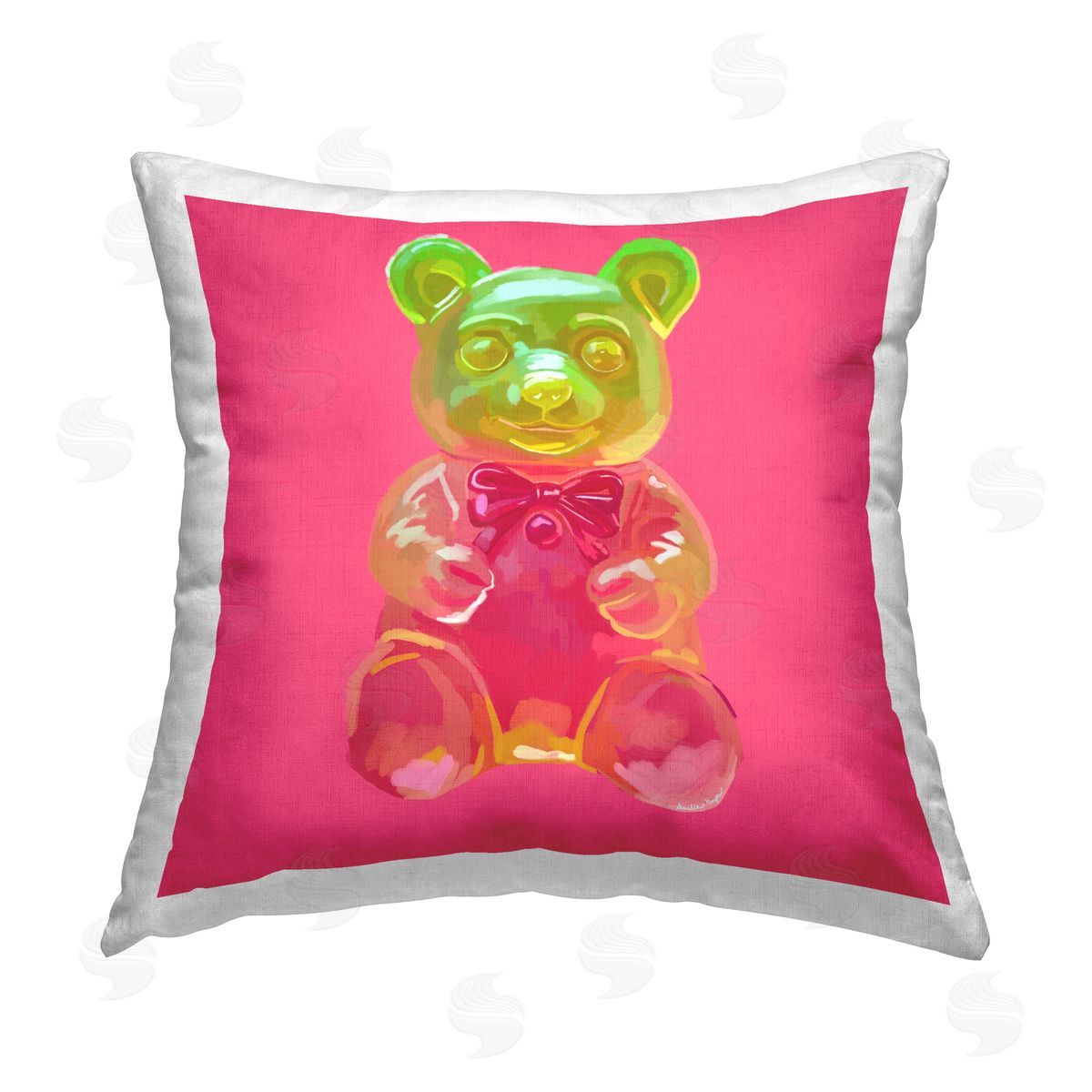 Amelia Noyes Pink Candy Bear Printed Plush Polyester Throw Pillow